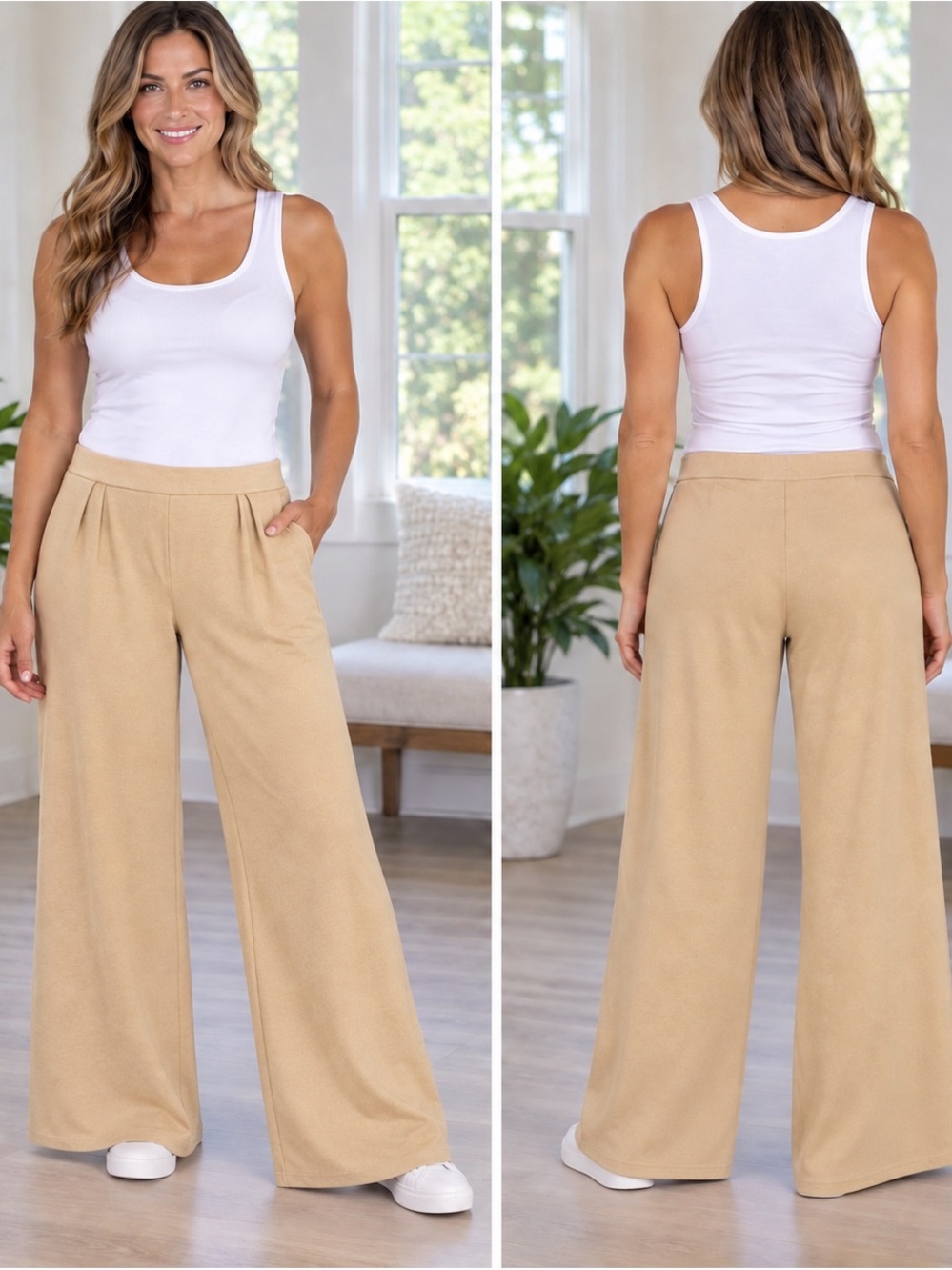 J. Jill Wearever Collection Tan Wide Leg Pants/Pull On Stretch/Neutral Style